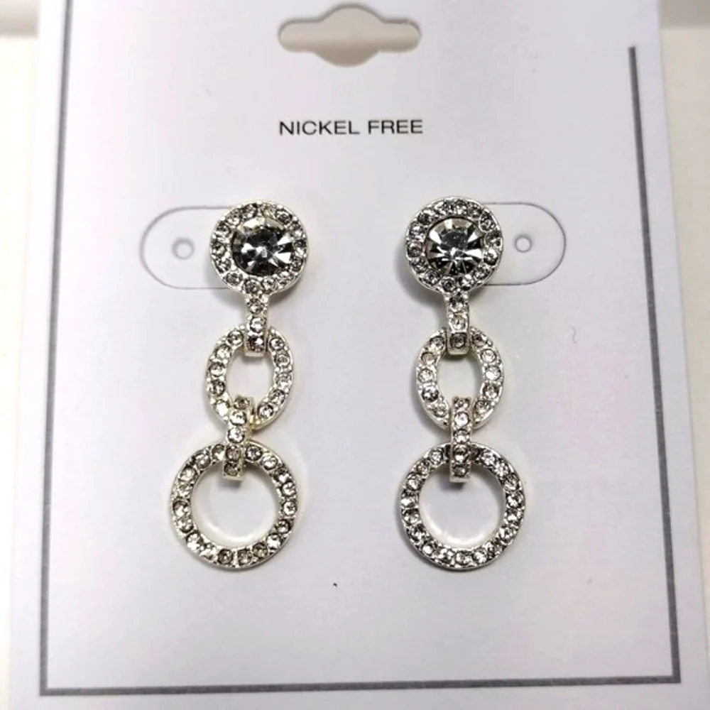 Textured Silver Sparkling Crystal Hoop Dangle Earrings – Women’s Fashion Jewelry